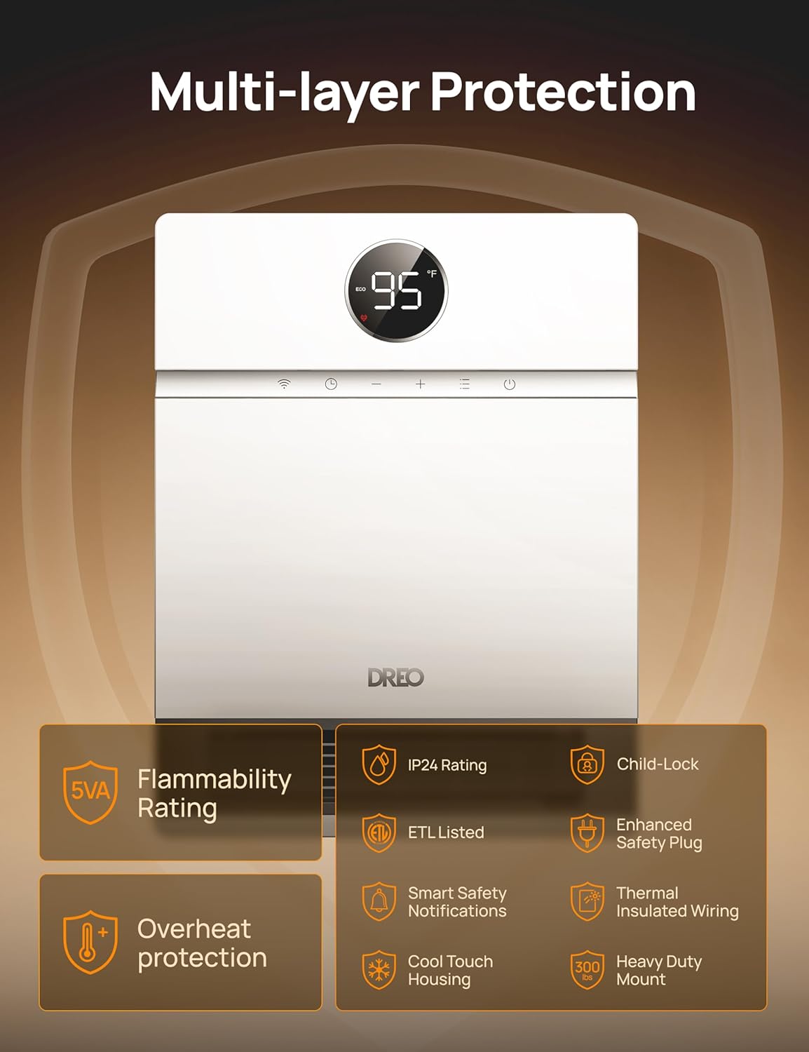 Smart Wall Heater, Electric PTC Space Heater for Indoor Use, Oscillation, Thermostat, Remote Control, Timer N80992