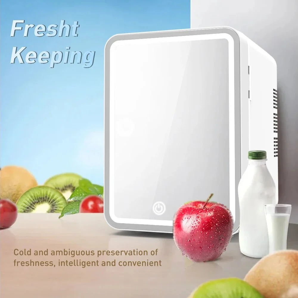 Mini Fridge with Dimmable LED Mirror, 4L Portable Cooler & Warmer for Cosmetics and Skincare S902