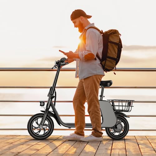 Foldable Electric Scooter for Adults with Seat and Basket M203932