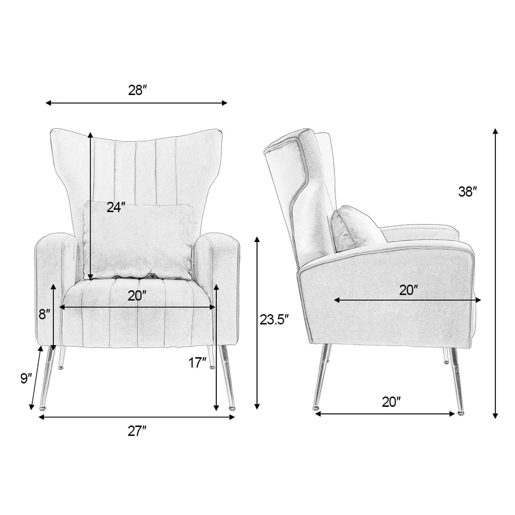 Velvet Accent Chair Set of 2 with Lumbar Pillow, High Back, Golden Metal Legs, Blue Teal L870787