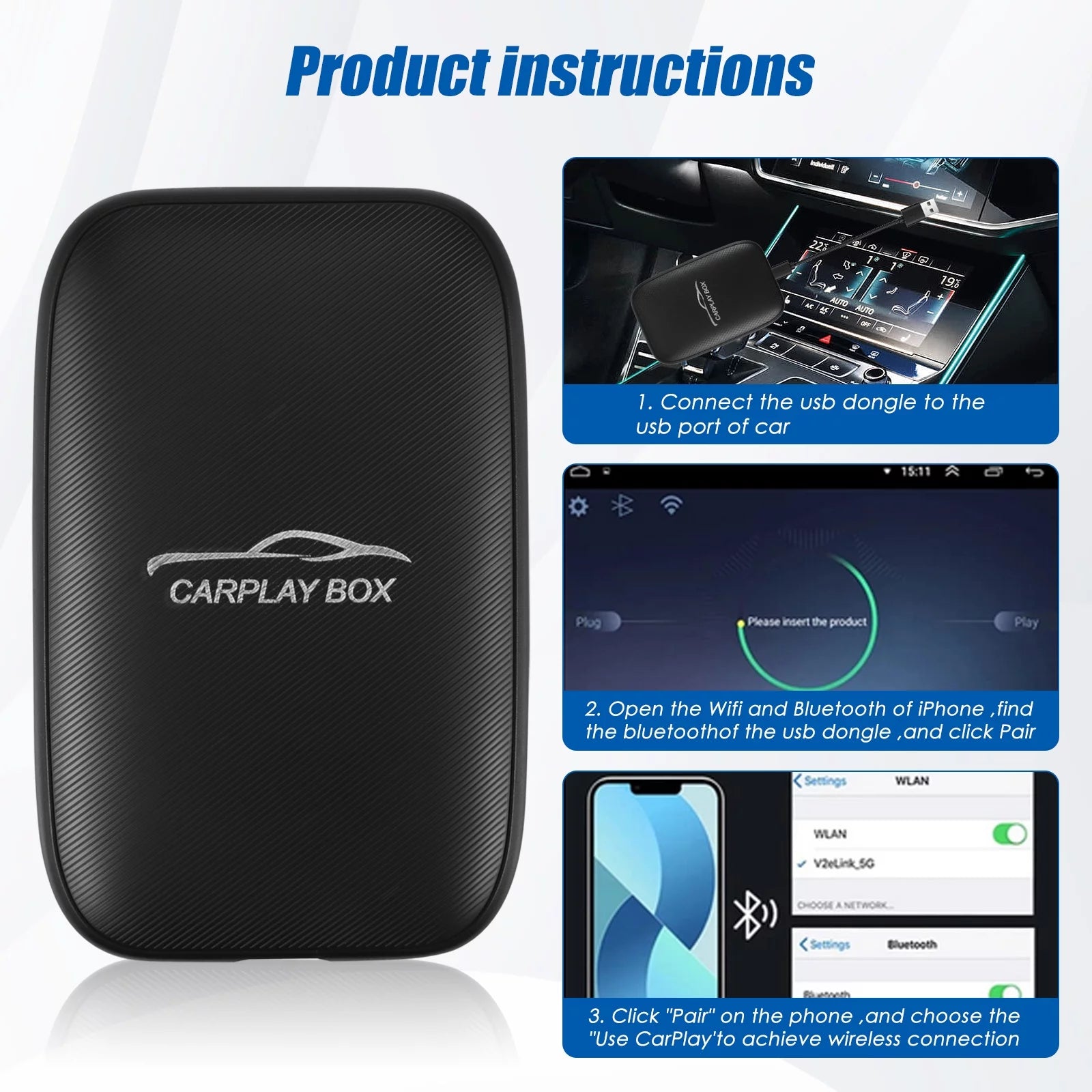 Wireless CarPlay Android Auto Multimedia Video Dongle for Cars L8497