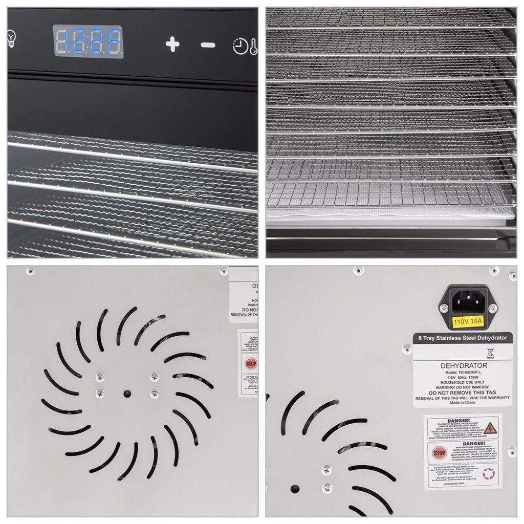 6/8 Tray Food Dehydrator Stainless Steel Meat Fruit Vegetable Dryer T69795