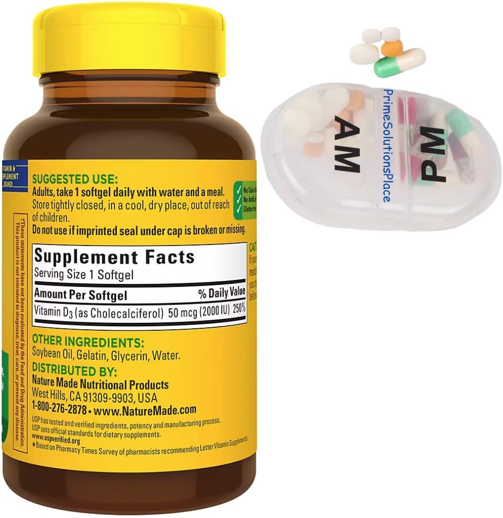 Vitamin D3 2000 IU Softgels, 320 Day Supply with Travel Pill Case G57610