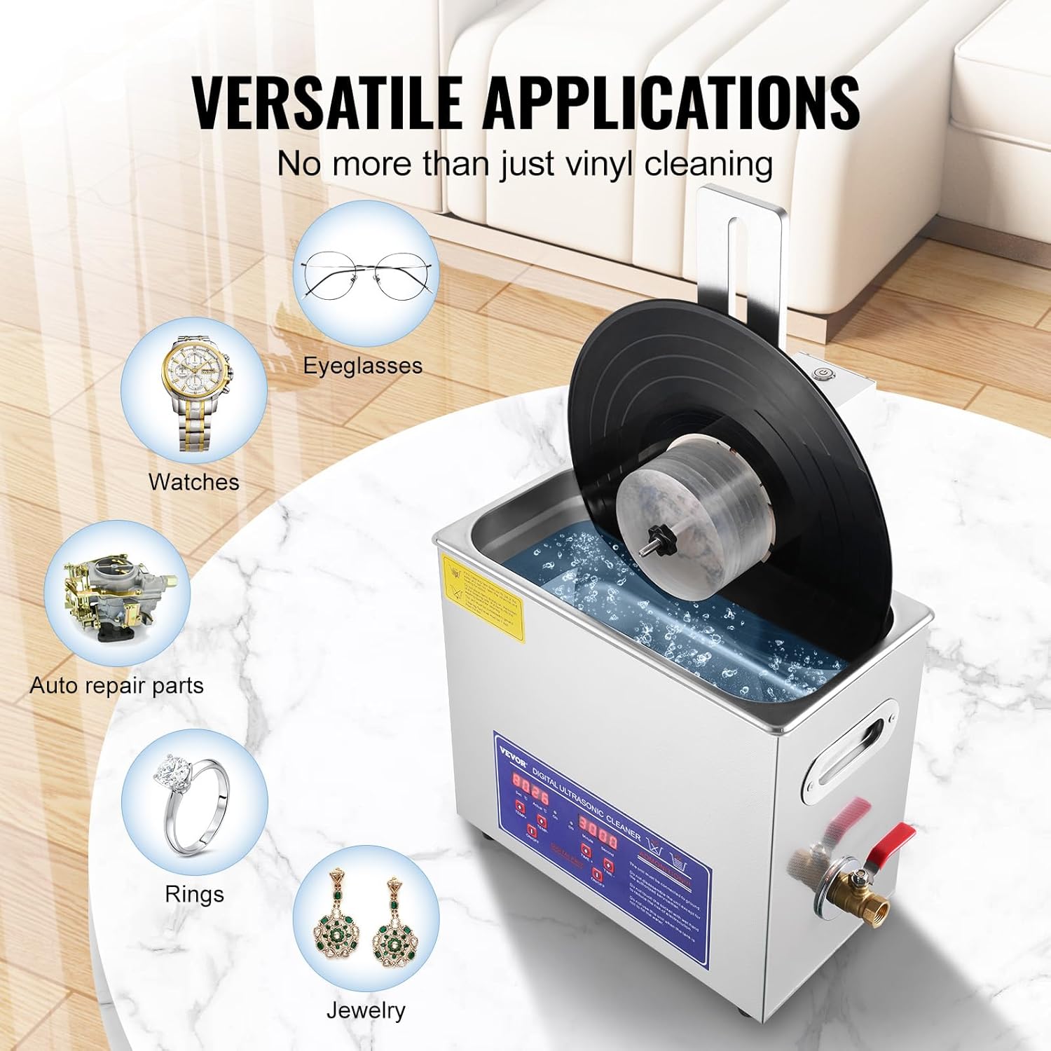 Ultrasonic Vinyl Record Cleaner, 6L, 180W with Drying Rack E953052