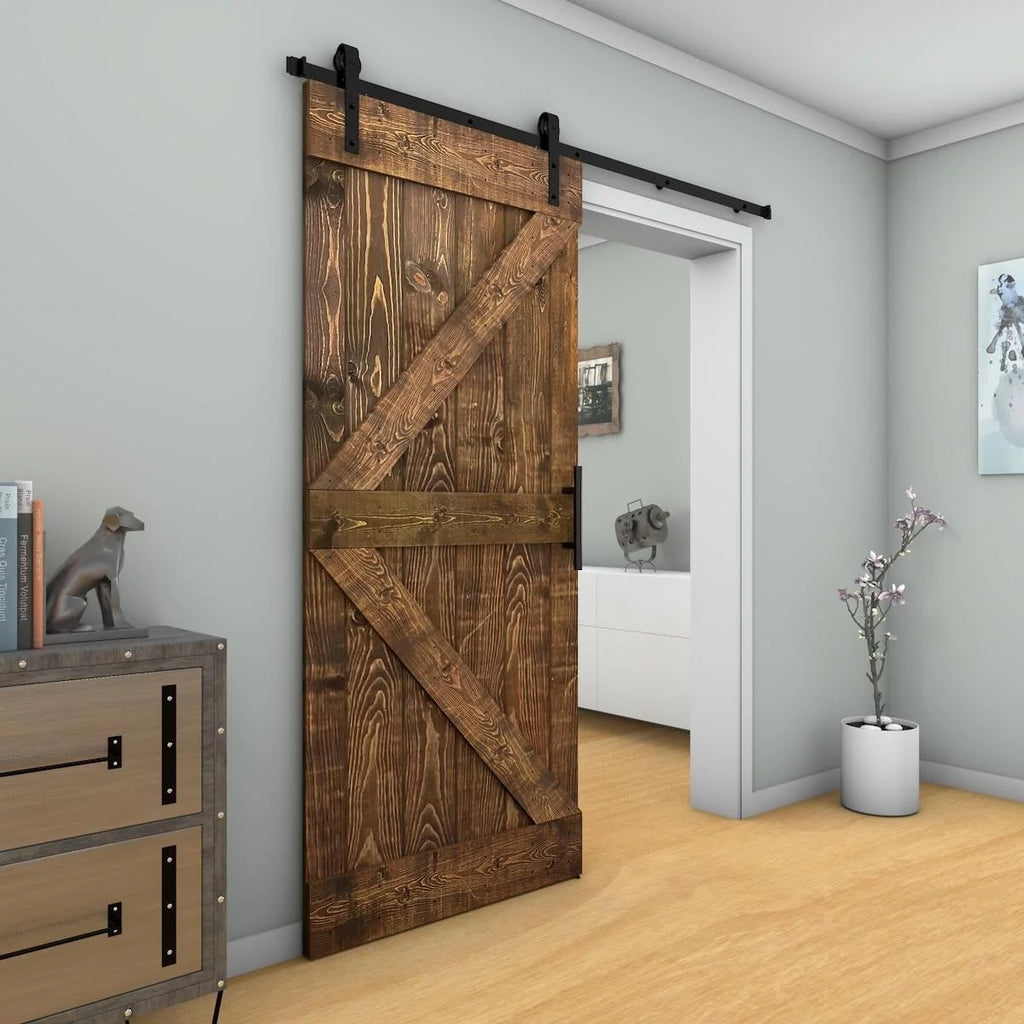Barn Door With Solid Knotty Pine Paneled Wood and Hardware Kit Grey Cashmere 36X84 G96734