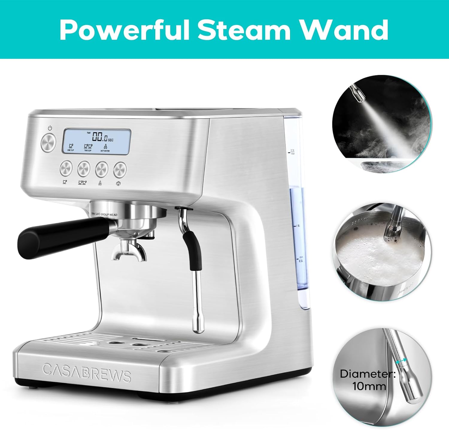 Espresso Machine with LCD Display, Milk Frother Steam Wand M22602