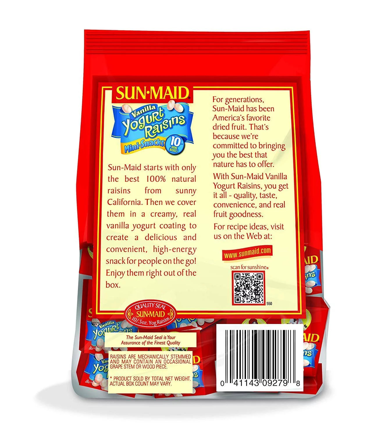 Vanilla Yogurt Covered Raisins Mini Snack Packs W3144