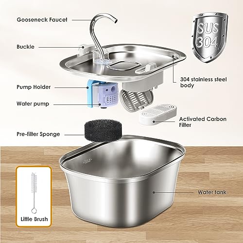 Cat Water Fountain with Water Level Window, 3.2L Stainless Steel E59293