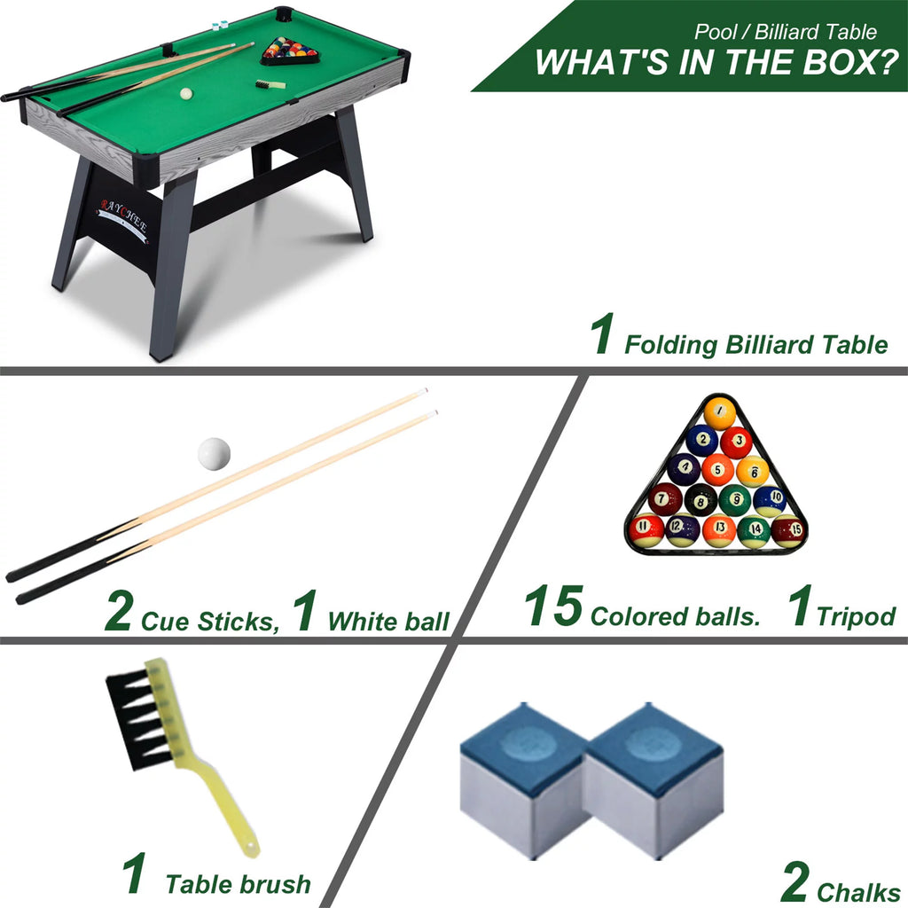 Portable 4-Ft Billiard Table with 2 Cue Sticks and Ball Set T182