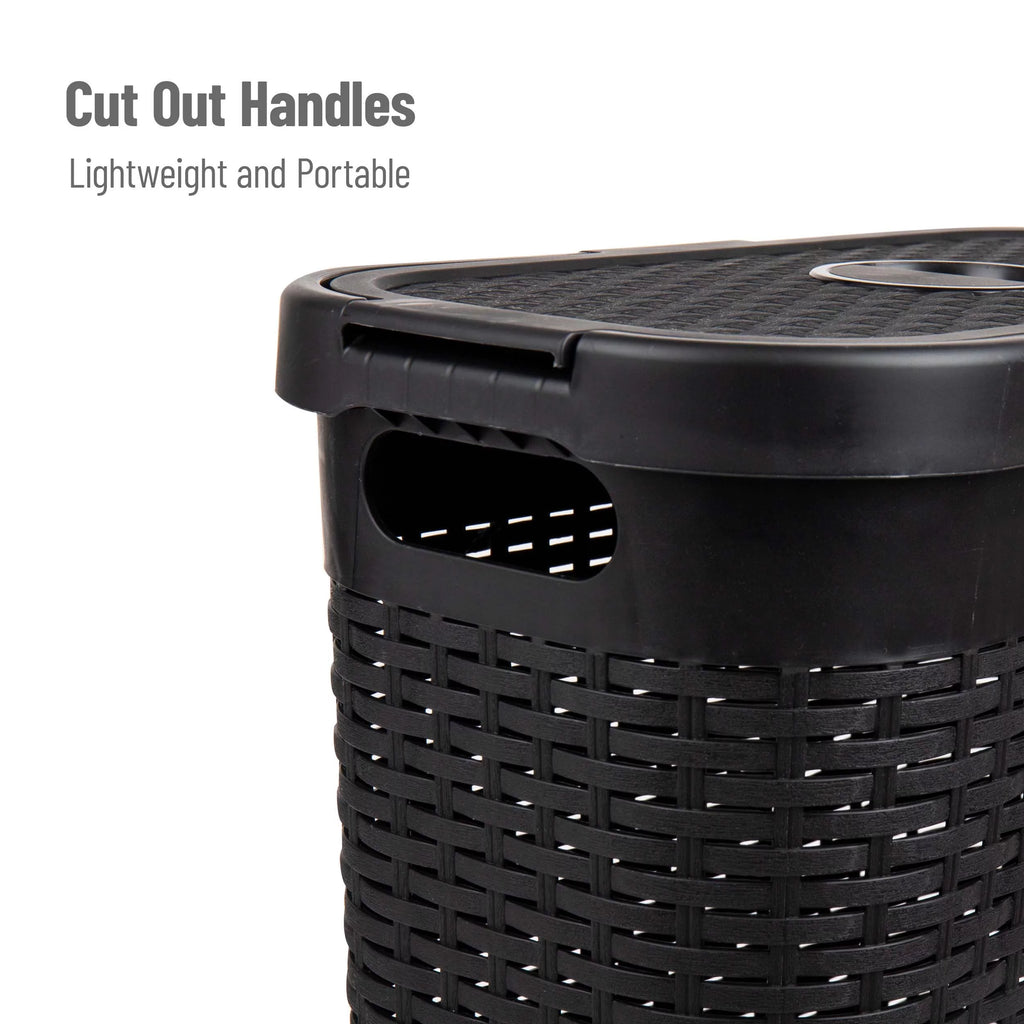 Slim Laundry Hamper with Lid, Wicker Design, Set of 2 L9373