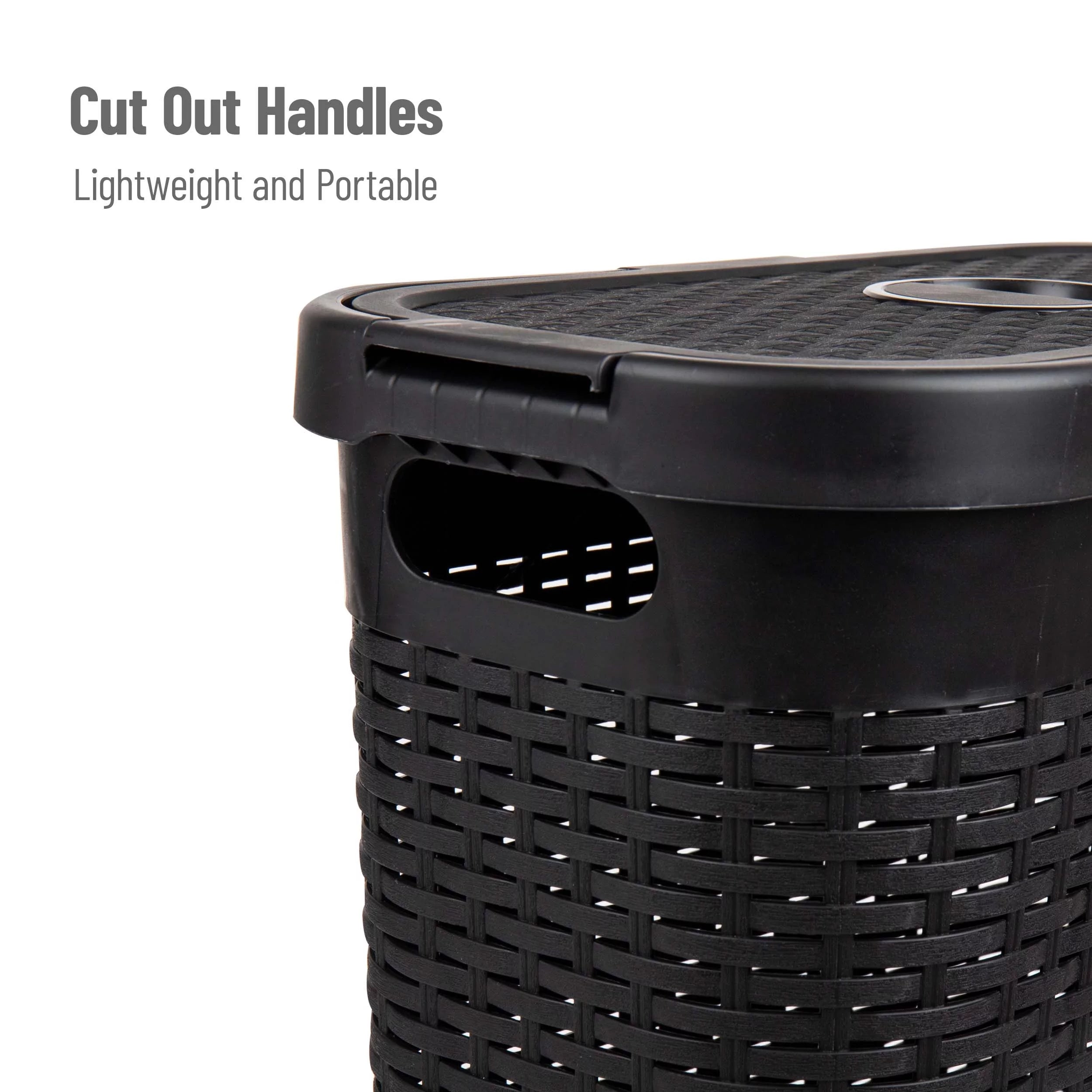 Slim Laundry Hamper with Lid, Wicker Design, Set of 2 L9373
