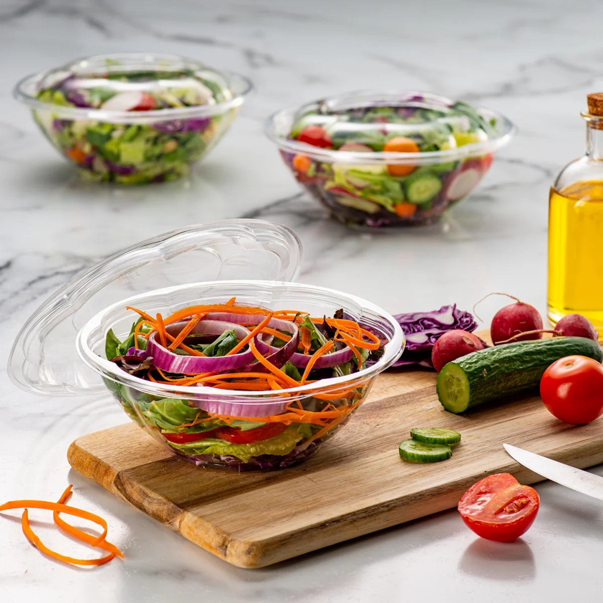 Disposable Salad Bowls with Lids, 50-Pack D4502