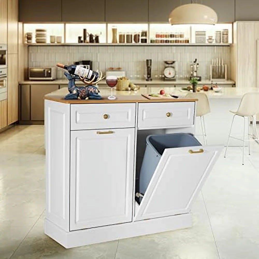 Double Barn Door Trash Cabinet with Hideaway Drawer H858