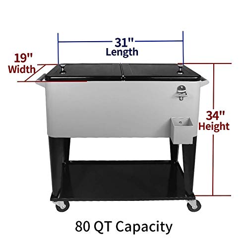 80 Quart Rolling Ice Chest Cooler Cart with Wheels and Handle E3930