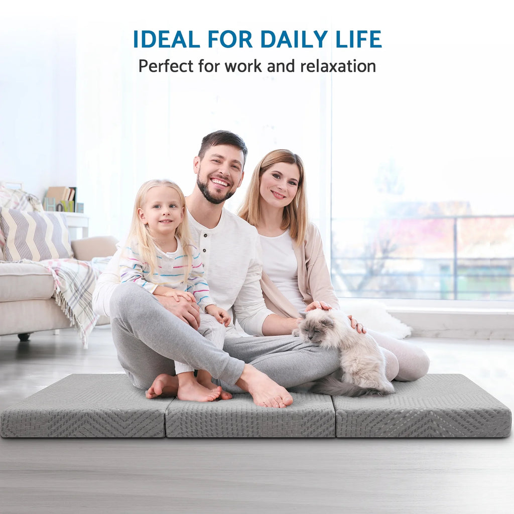 Tri Fold Memory Foam Mattress with Washable Cover for Floor, RV, Camping D324885