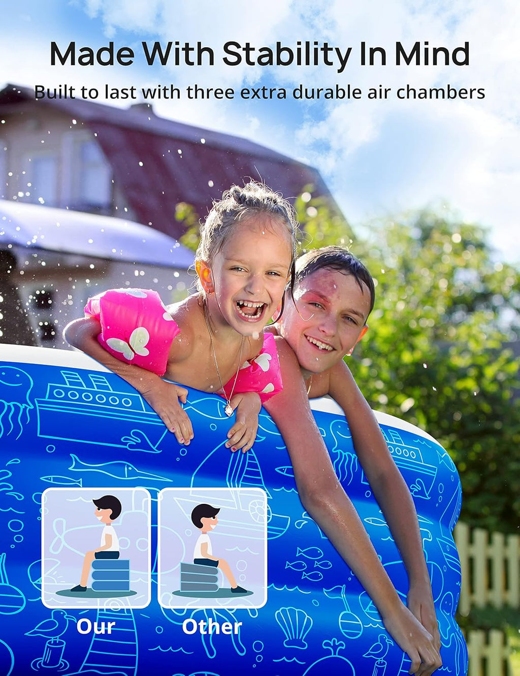 Inflatable Pool with Canopy for Kids and Adults, Outdoor Backyard Swimming Pool H883605