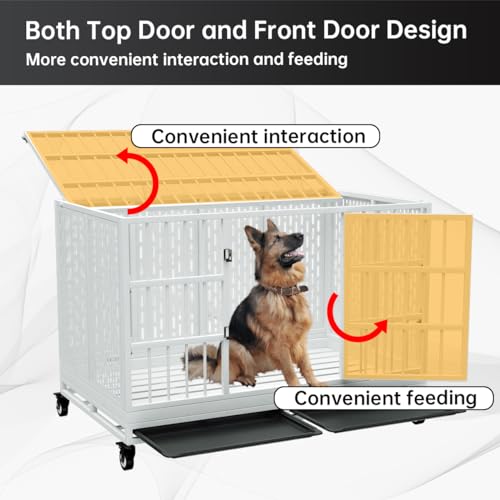 48 Inch Heavy Duty Dog Crate with Wheels, Folding Metal Cage X431