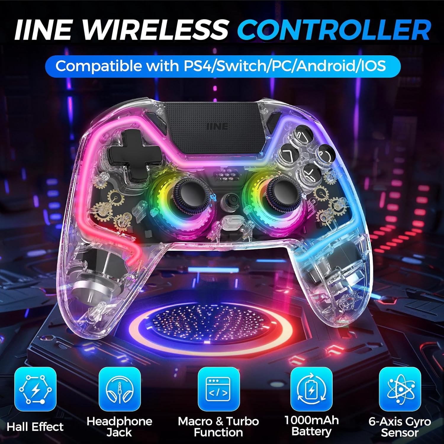 Wireless Controller for PS4, Slim, Pro and PC with Hall Effect Joysticks U9697