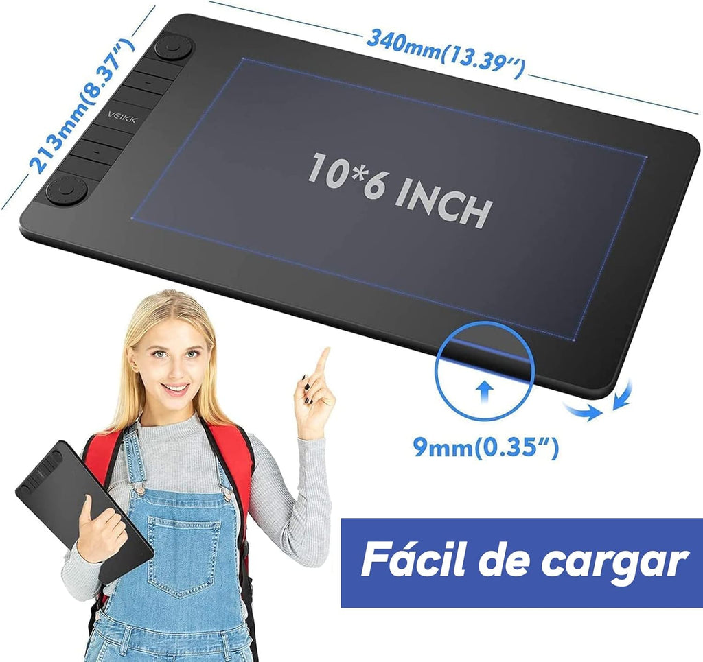 10 x 6 Inch Graphics Drawing Tablet with 8 Shortcut Keys, 8192 Levels Tilt Support M70694