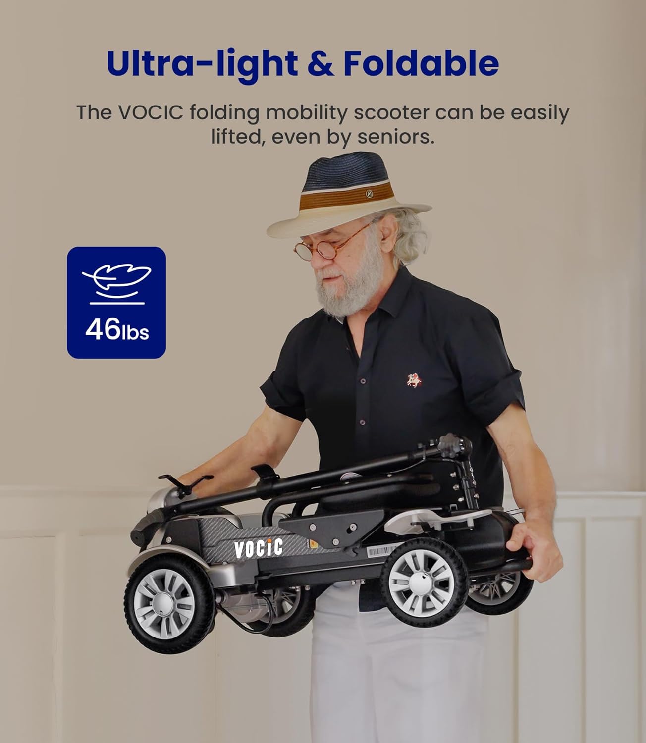 Carbon Fiber Powered Mobility Scooter for Seniors Adults, 4 Wheel Folding Electric Scooter with Seat B629