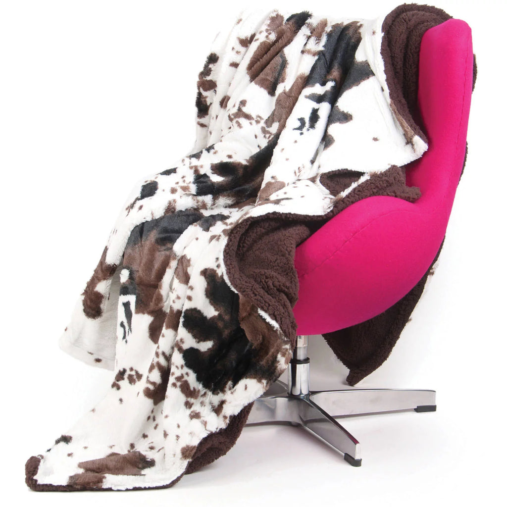 Brown Cowhide Print Sherpa Throw Blanket H4647
