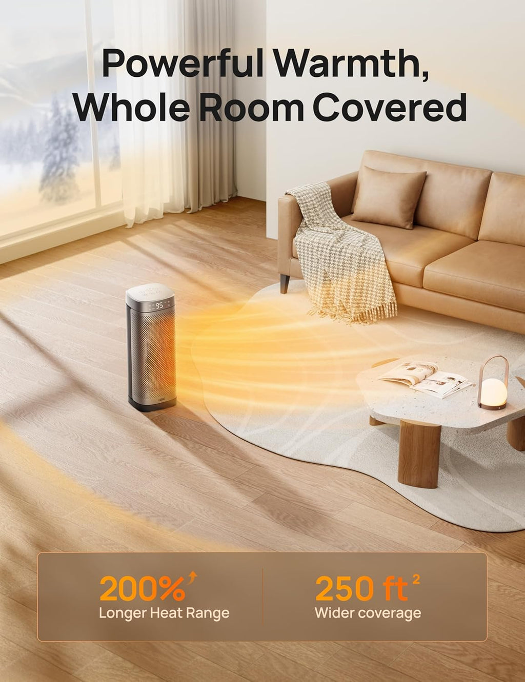 Space Heater for Indoor Use, Portable with Remote, 12H Timer, 70° Oscillation Y568