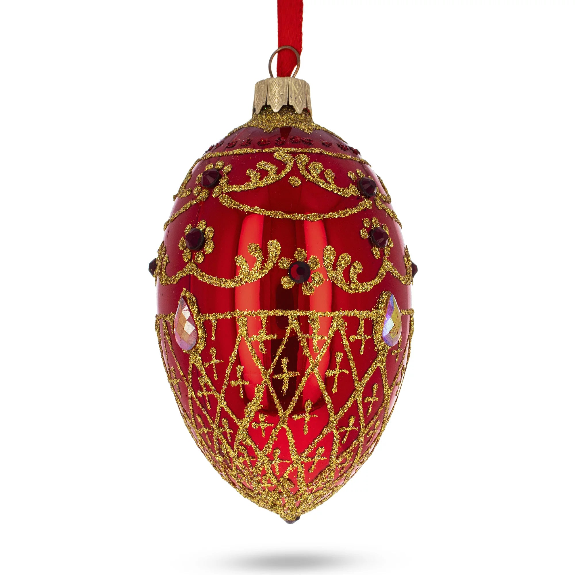 Glossy Red Glass Egg Ornament 4 Inches K3080