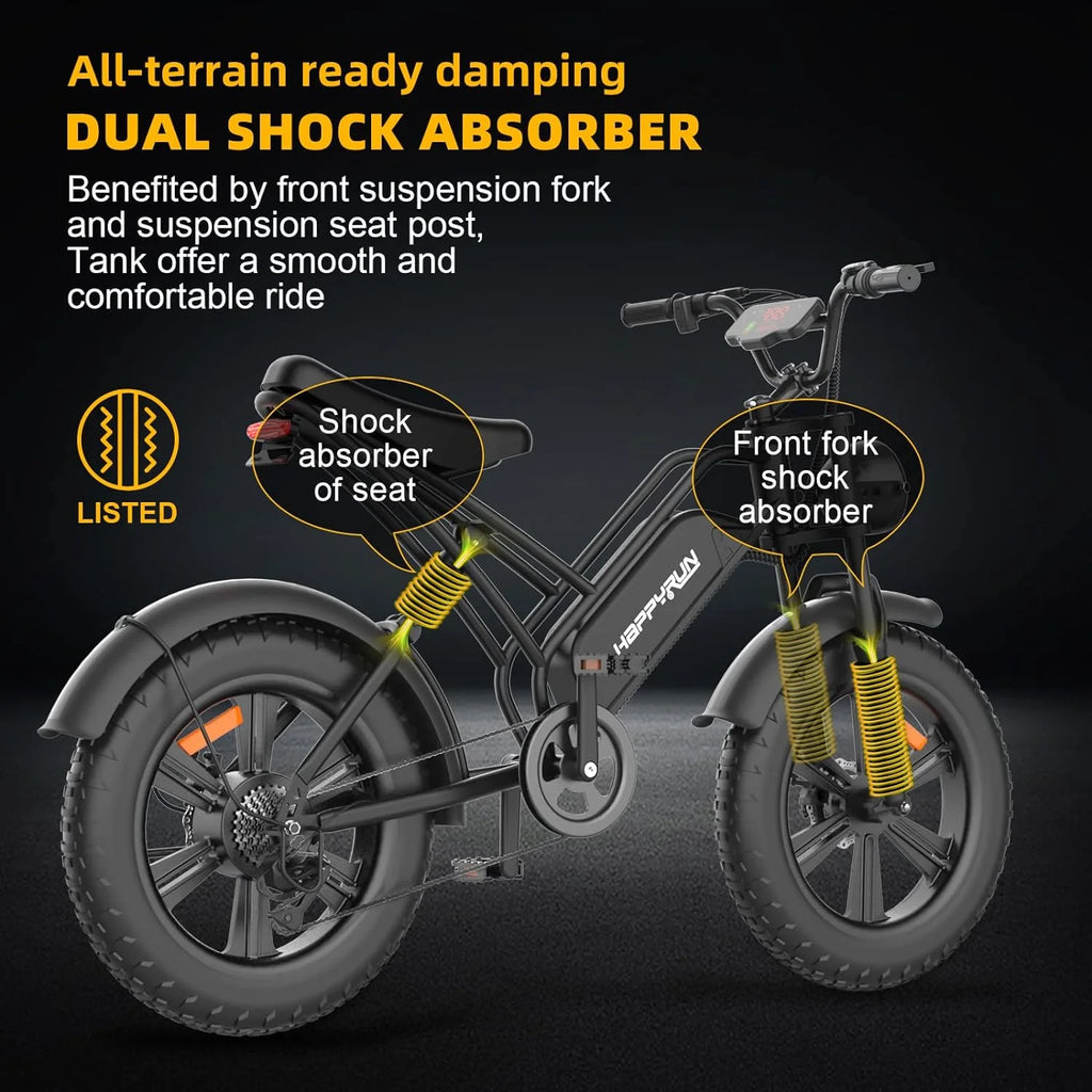 Electric Bike for Adults 20" Fat Tire 1500W Motor 48V 18AH Removable Battery I622