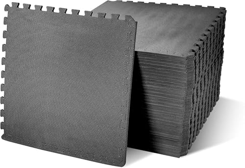 Interlocking Foam Gym Flooring Mat, 1 Inch Thick, 6 Tiles, Black C4472