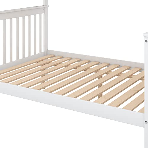 Twin Over Twin/Full Bunk Bed with Trundle and Drawers, Solid Wood Staircase T72769
