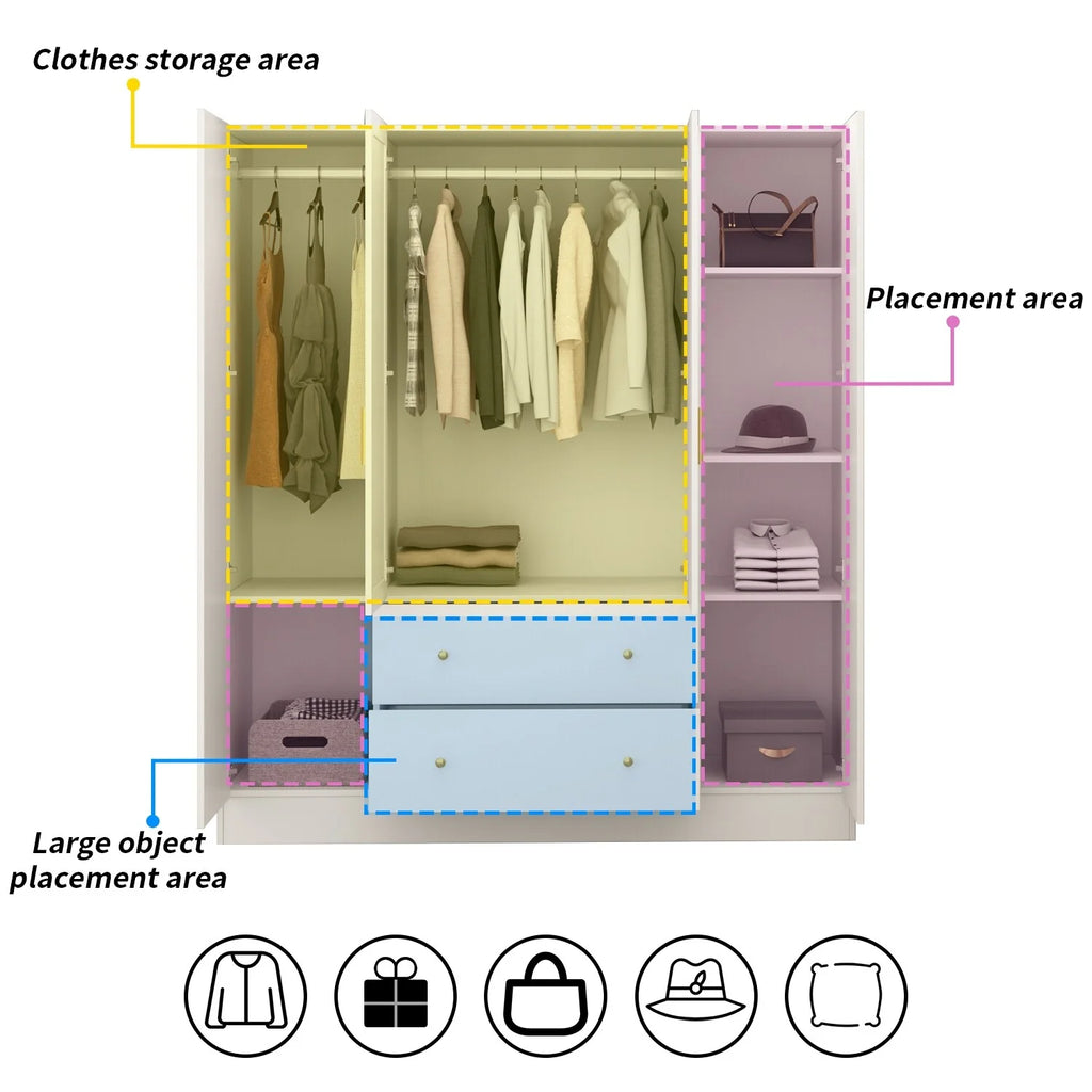 White Wooden Wardrobe Armoire with Mirror O108005