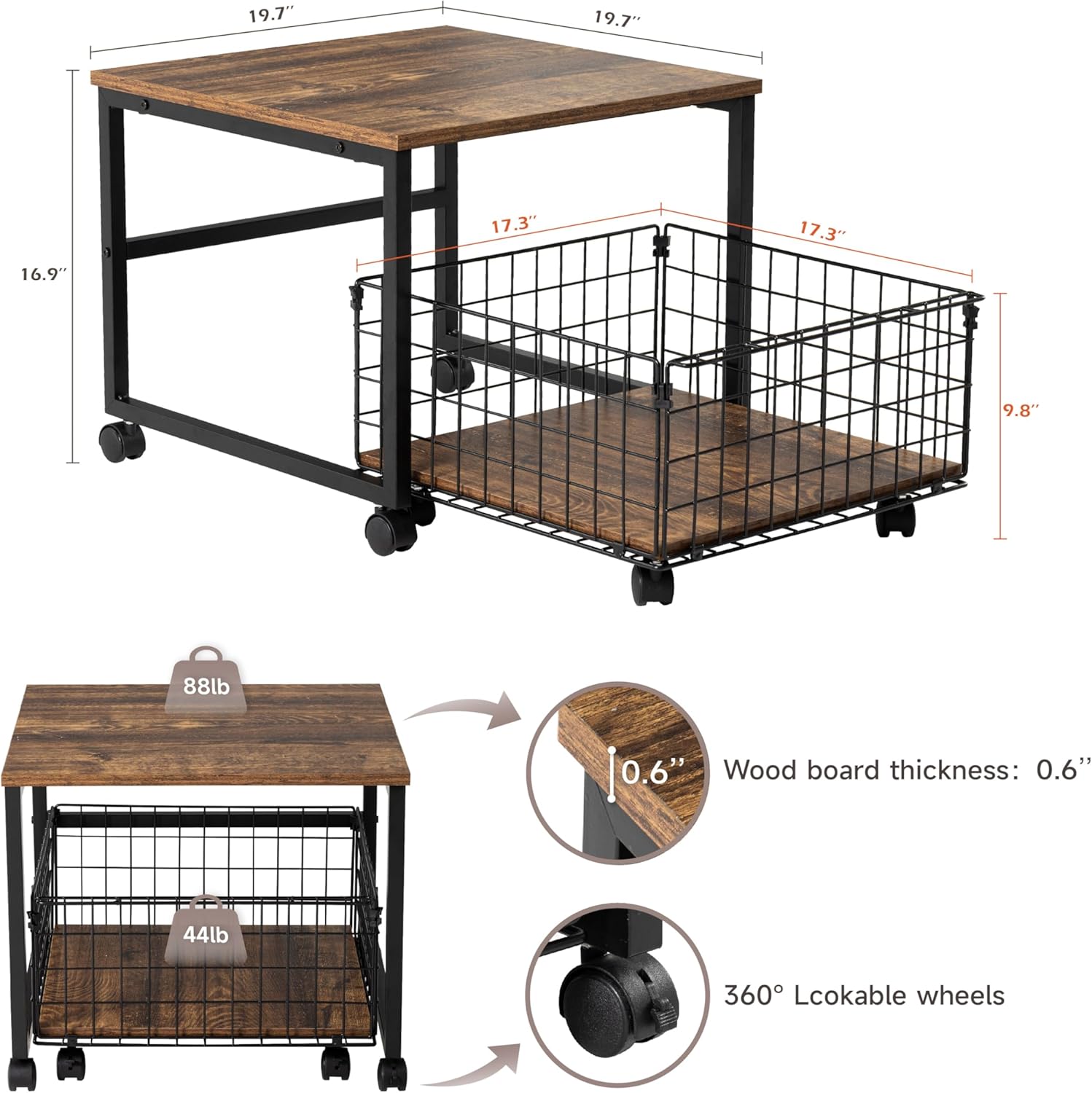 Mini Fridge Stand with Storage, 4 Lockable Wheels F67760