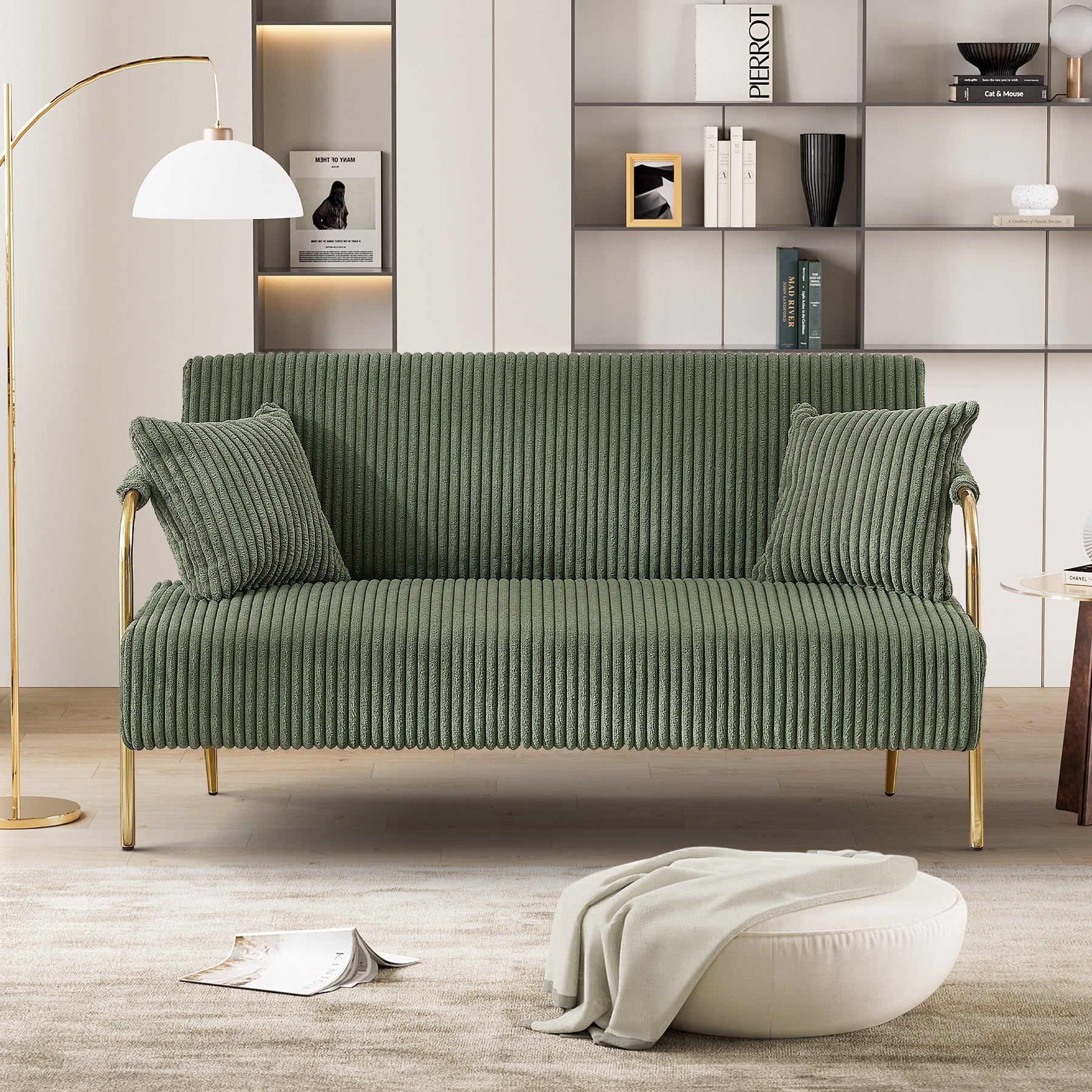 Tufted Velvet Futon Sofa Bed with 2 Pillows, 3 Adjustable Backrest Angles C84440