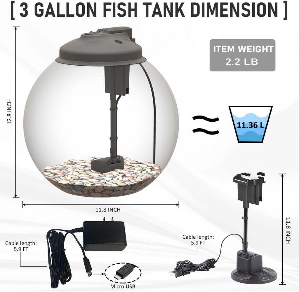 3-Gallon Fish Tank Starter Kit with Filter and LED Light E7171