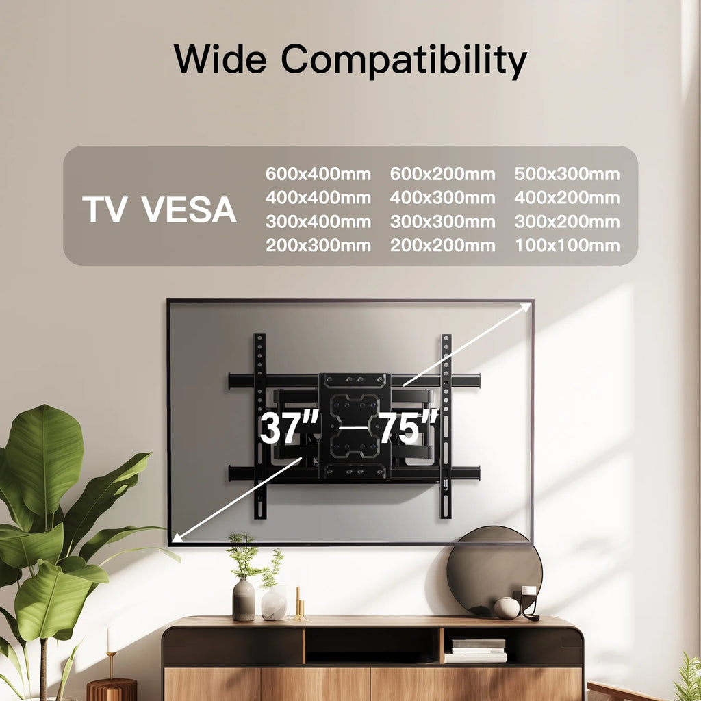 Full Motion TV Wall Mount for 37-75 inch Flat and Curved TVs, Holds 132lbs H8107