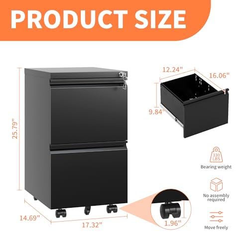 Rolling 3-Drawer Metal File Cabinet with Lock V8890