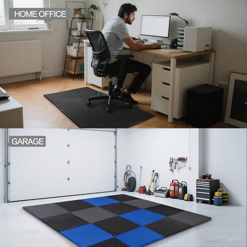 Interlocking Foam Gym Flooring Mat, 1 Inch Thick, 6 Tiles, Black C4472