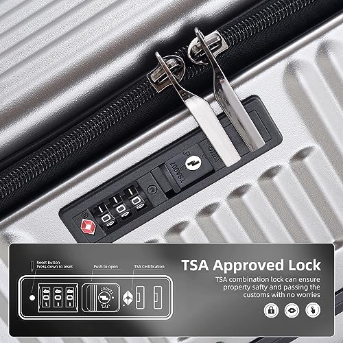 Checked Luggage with Side Opening Zipper, Lightweight Hardshell Suitcase, White H83424