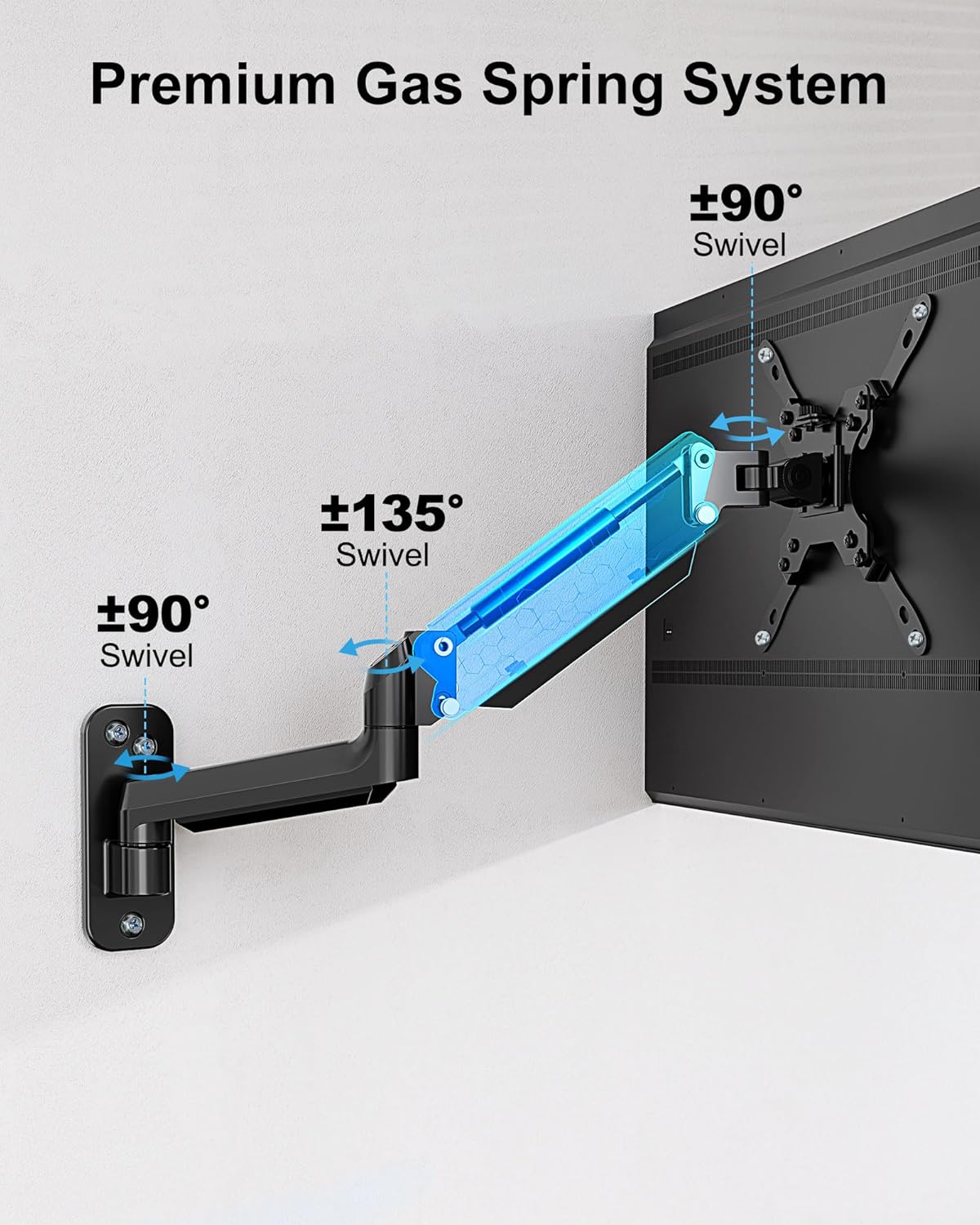 Wall Mount for 35 Inch Monitor, Full Motion Gas Spring Arm, VESA up to 200x200mm X27147