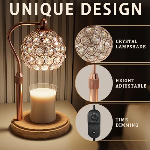 Candle Warmer Lamp with Timer, Adjustable Height and Dimmable, Wood Base O22197