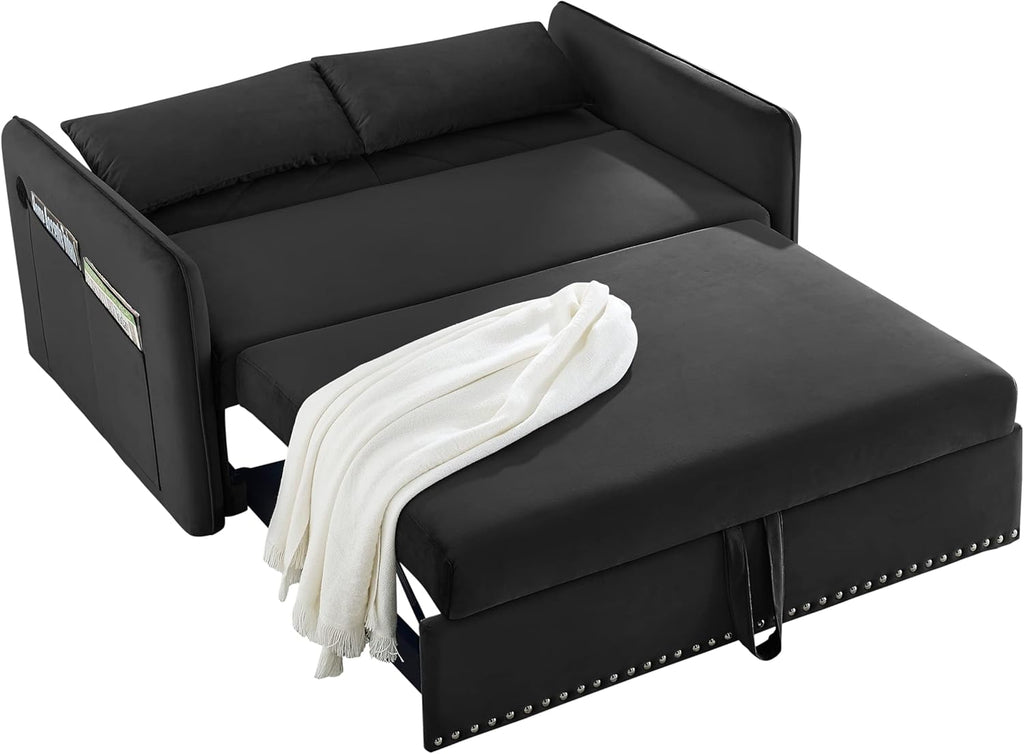 Convertible 3-in-1 Velvet Loveseat Sleeper Sofa with Pull Out Bed G60784