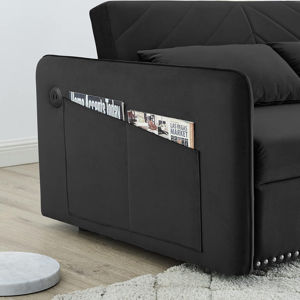 Convertible 3-in-1 Velvet Loveseat Sleeper Sofa with Pull Out Bed G60784