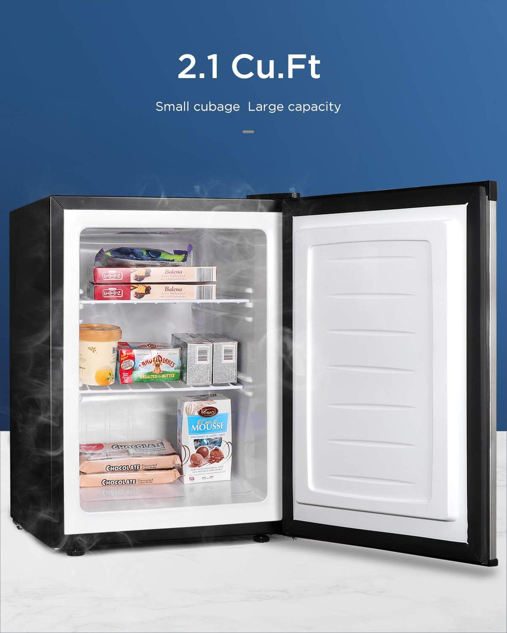 Compact Countertop Mini Freezer, 2.1 Cubic Feet, Silver J458
