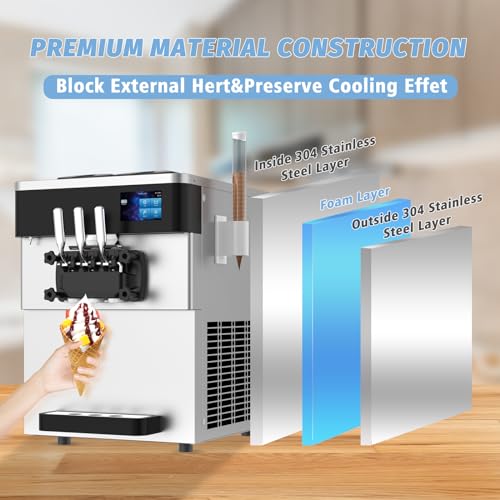 Soft Serve Ice Cream Machine 3 Flavors with Pre-Cooling and Auto Clean R8699
