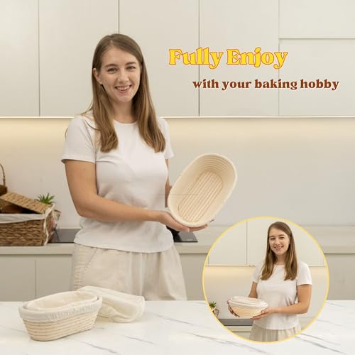 Bread Proofing Baskets Set of 3, Banneton Dough Proofing Bowls with Liners for Sourdough Baking O87634