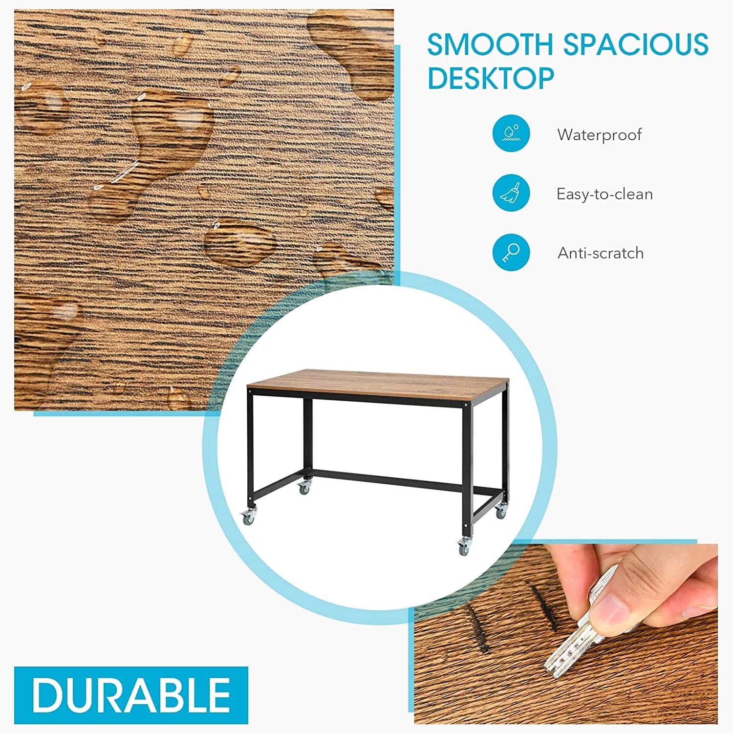 Mobile Rolling Computer Desk with 4 Wheels for Home Office Q20282