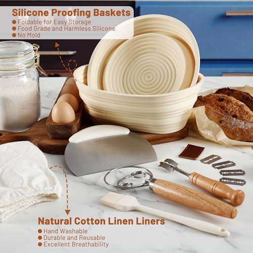 Sourdough Bread Proofing Basket Set with Linen Liner, 9.5 Inch Round & 10.5 Inch Oval M685