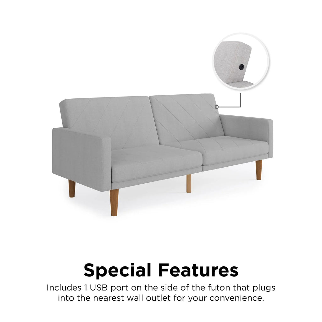 Convertible Sofa Bed with USB Port, Light Gray Linen H2178
