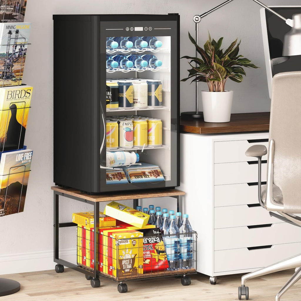 Mini Fridge Stand with Storage, 4 Lockable Wheels F67760