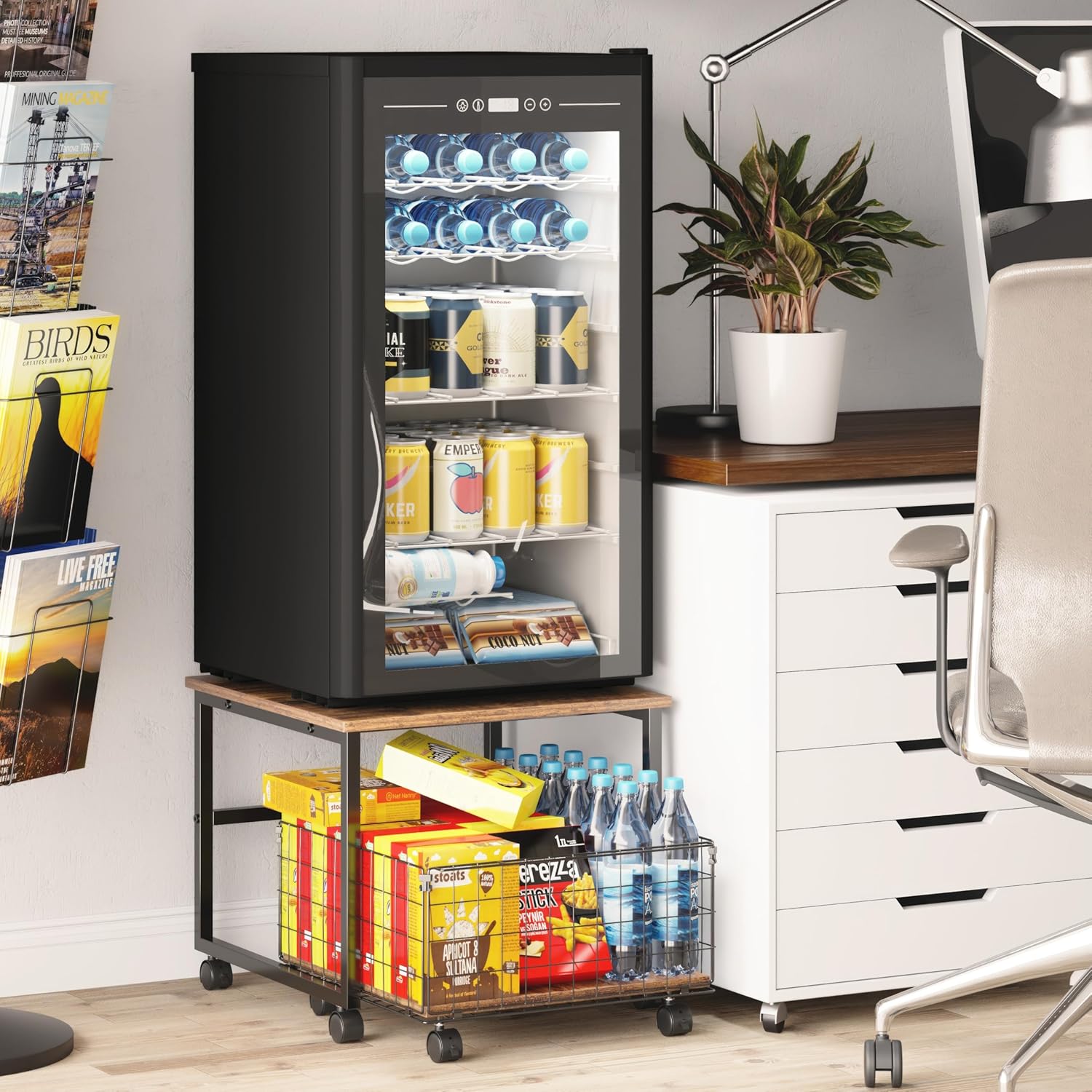 Mini Fridge Stand with Storage, 4 Lockable Wheels F67760